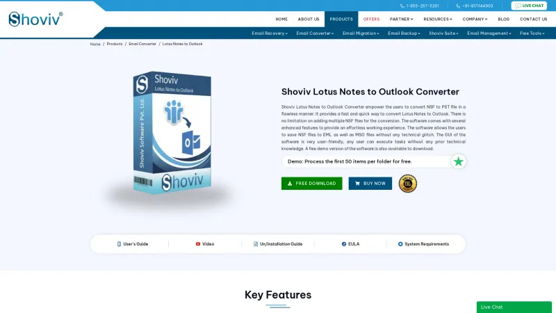 Homepage of Lotus Notes to Outlook Converter