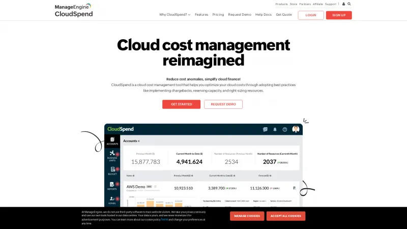 Homepage of Site24x7 CloudSpend