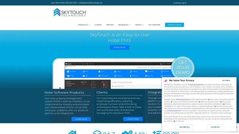 Homepage of SkyTouch Hotel OS