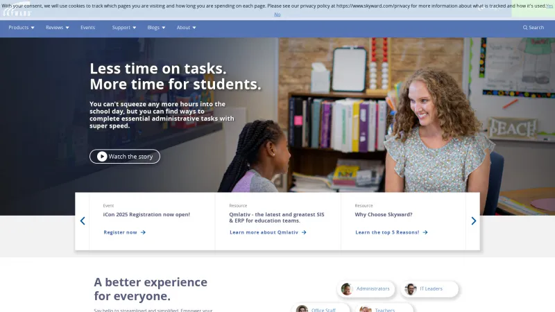 Homepage of Skyward Student Management Suite