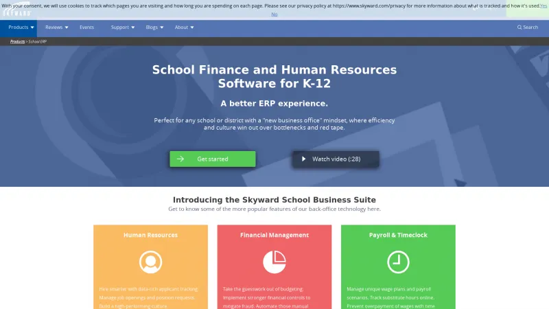 Homepage of Skyward School Business Suite