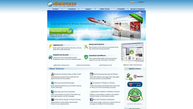 Homepage of SlimBrowser