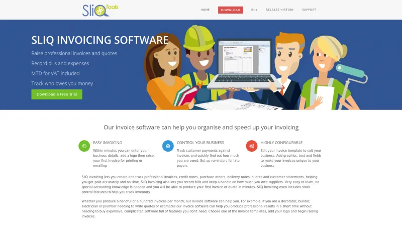 Homepage of SliQ Invoicing and Quoting