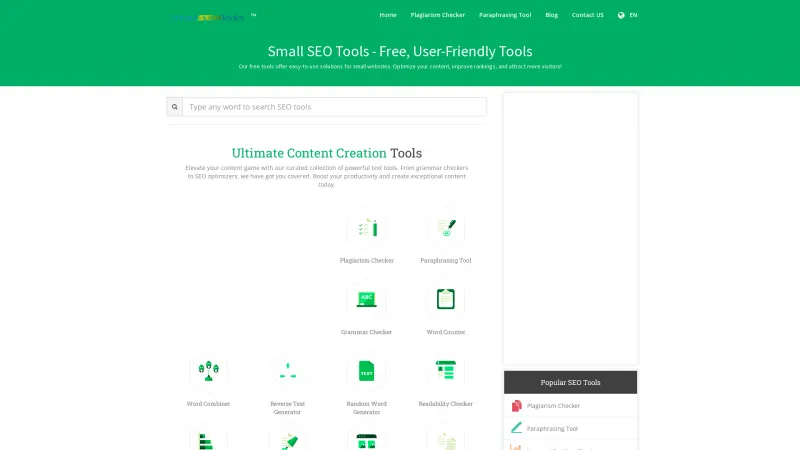 Homepage of Small SEO Tools