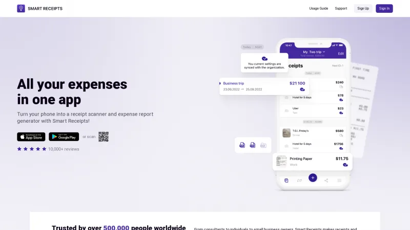Homepage of Smart Receipts