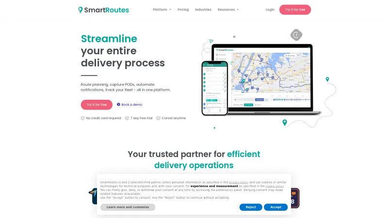 Homepage of SmartRoutes