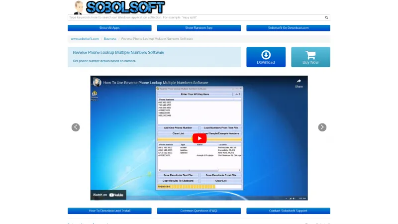 Homepage of Sobolsoft Reverse Phone Lookup