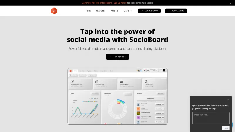 Homepage of Socioboard