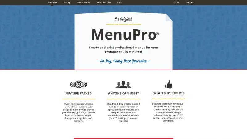 Homepage of MenuPro