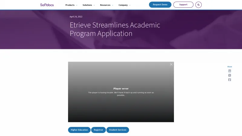 Homepage of Etrieve