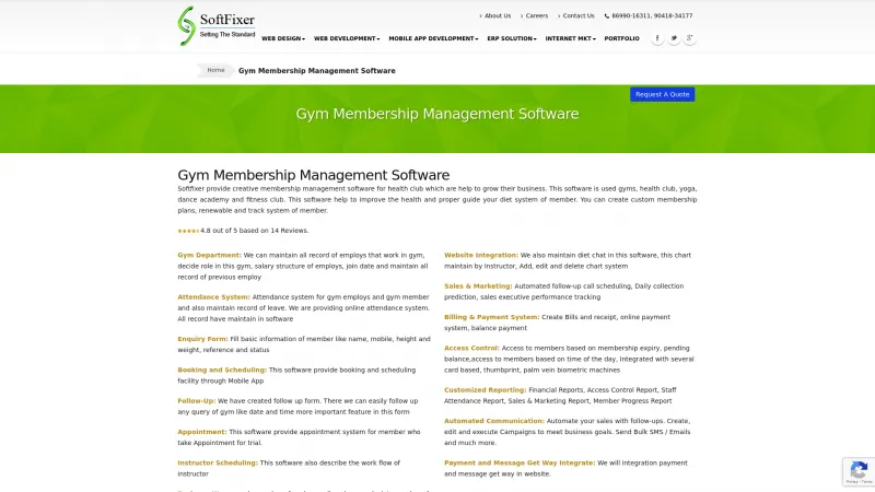 Homepage of Softfixer Gym Management