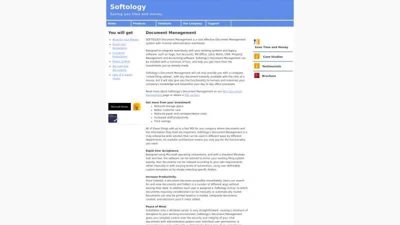 Homepage of SOFTOLOGY Document Management