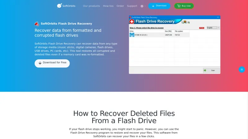 Homepage of SoftOrbits Flash Drive Recovery