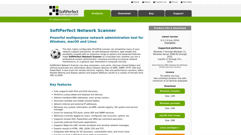 Homepage of SoftPerfect Network Scanner