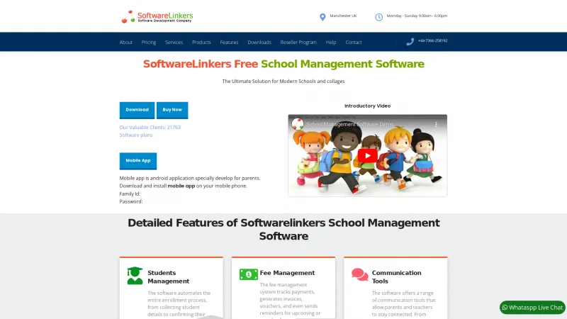 Homepage of SoftwareLinkers School Management Software