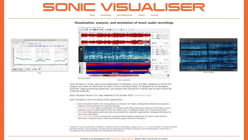 Homepage of Sonic Visualiser