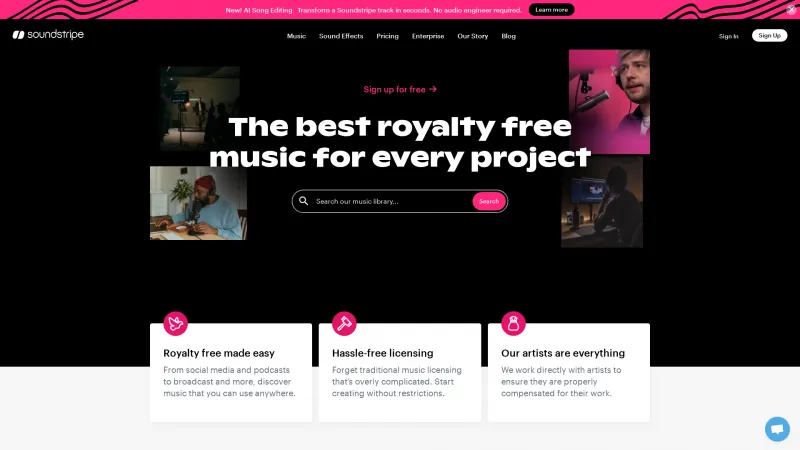 Homepage of Soundstripe