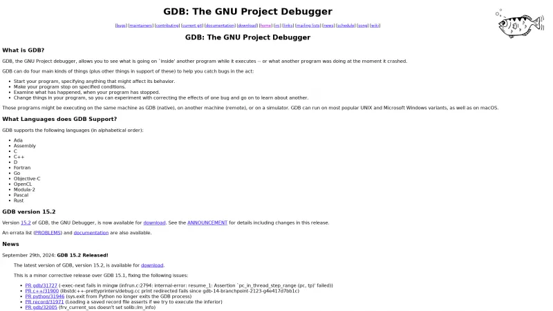 Homepage of GDB