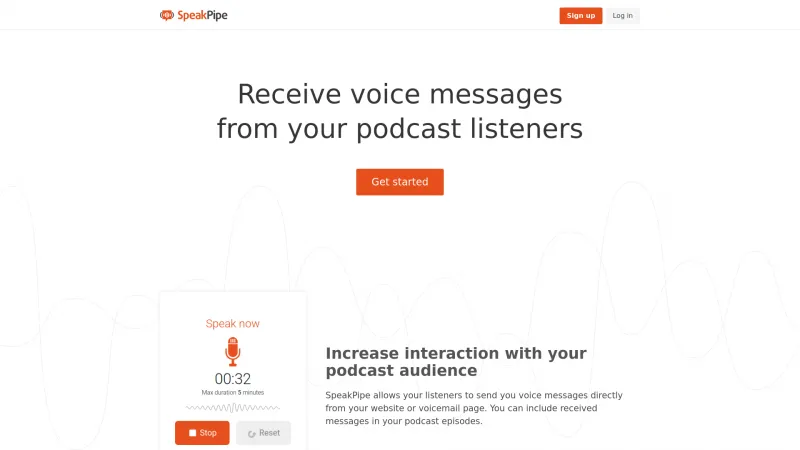 Homepage of SpeakPipe