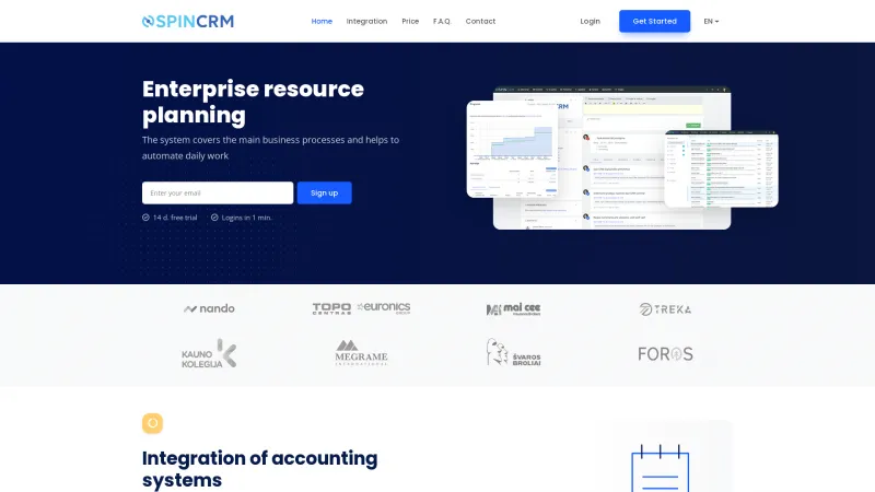 Homepage of Spin CRM