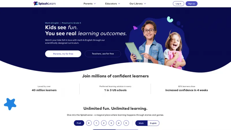 Homepage of SplashLearn