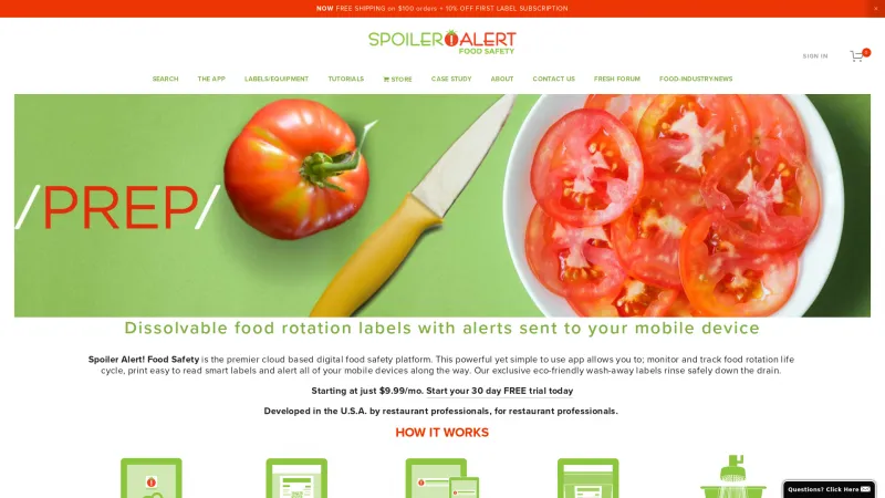 Homepage of Spoiler Alert Food Safety