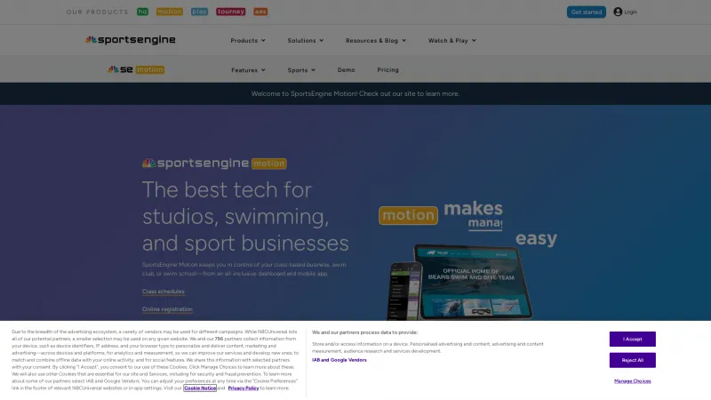 Homepage of SportsEngine Motion