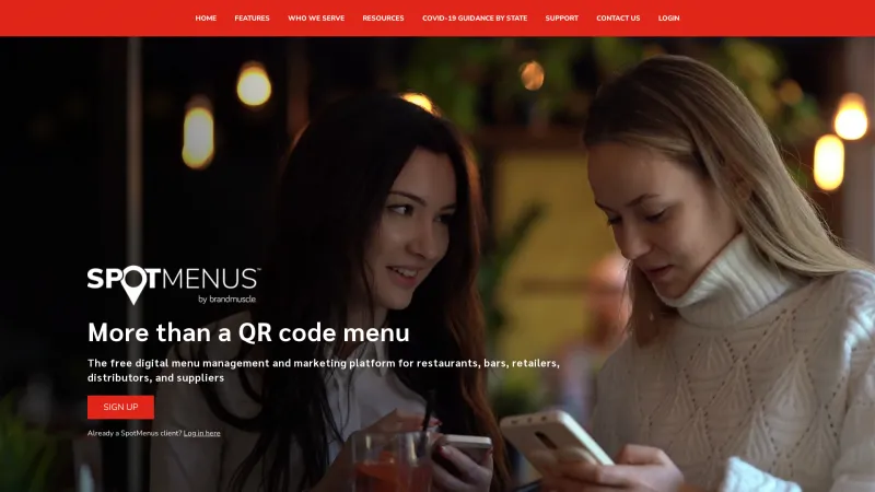 Homepage of SpotMenus