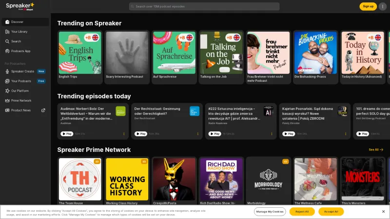 Homepage of Spreaker