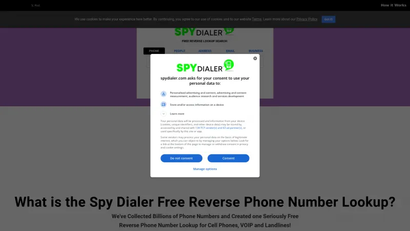 Homepage of Spy Dialer