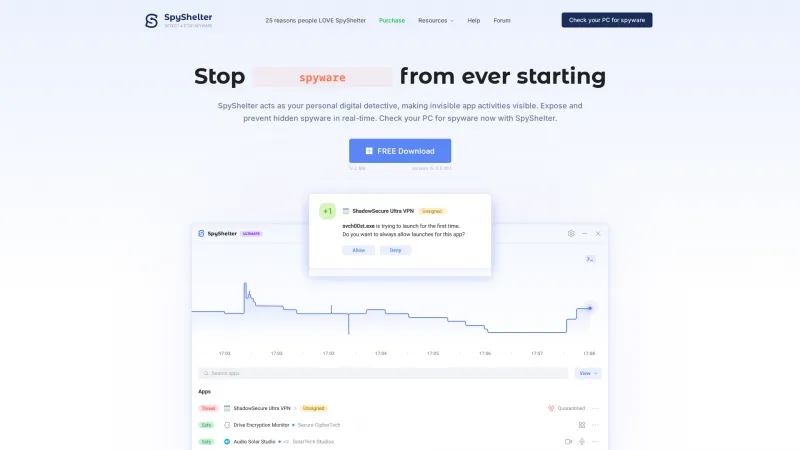 Homepage of SpyShelter