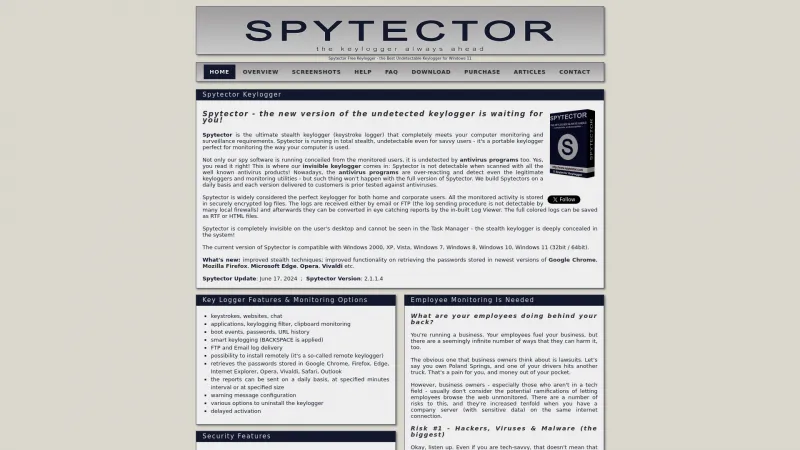 Homepage of Spytector