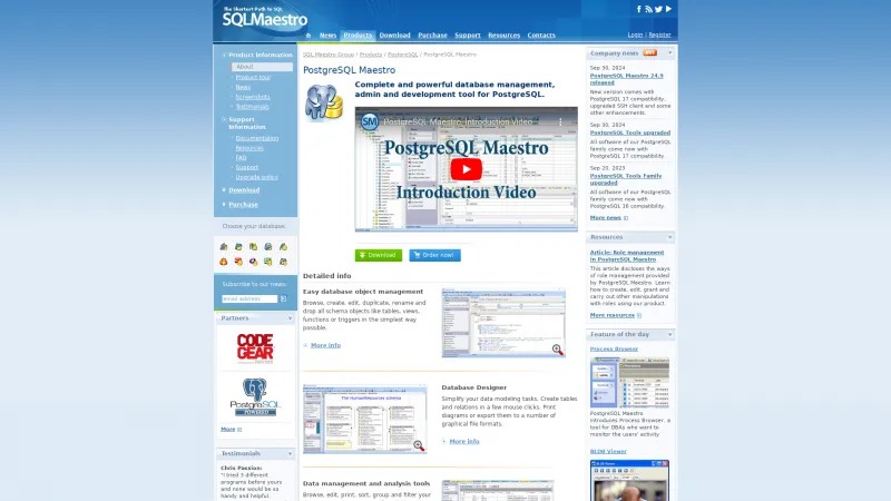 Homepage of PostgreSQL Maestro