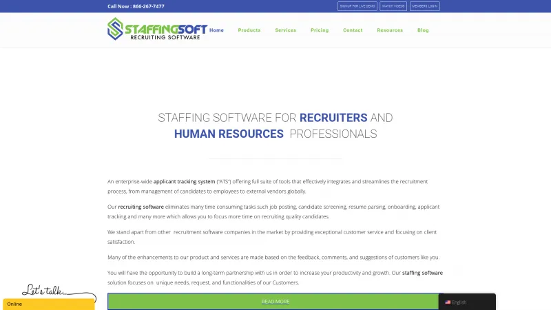 Homepage of StaffingSoft