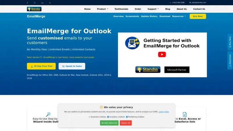 Homepage of EmailMerge for Outlook