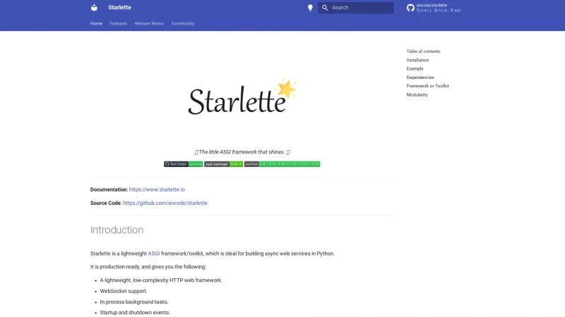 Homepage of Starlette