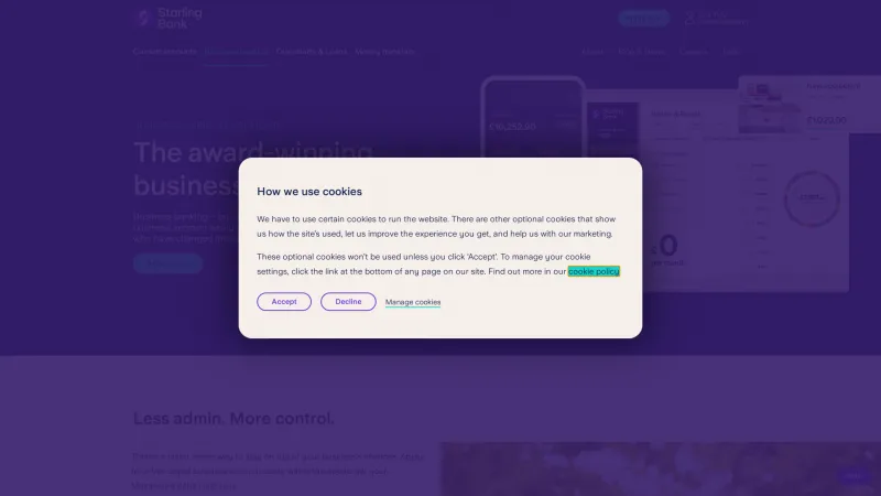 Homepage of Starling Bank