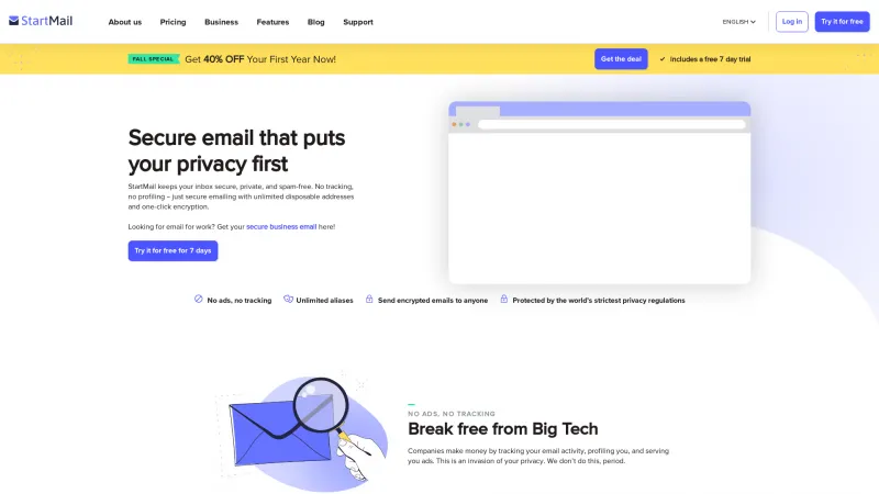 Homepage of StartMail