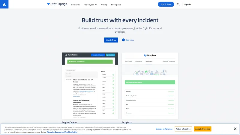 Homepage of Statuspage