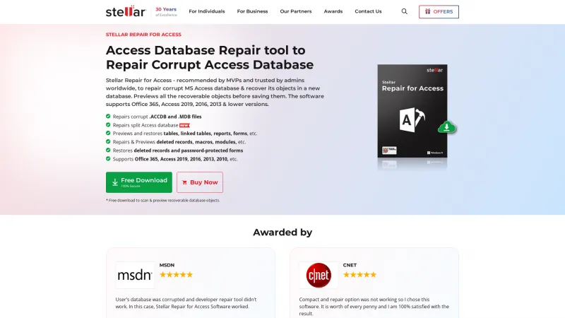 Homepage of Stellar Repair for Access