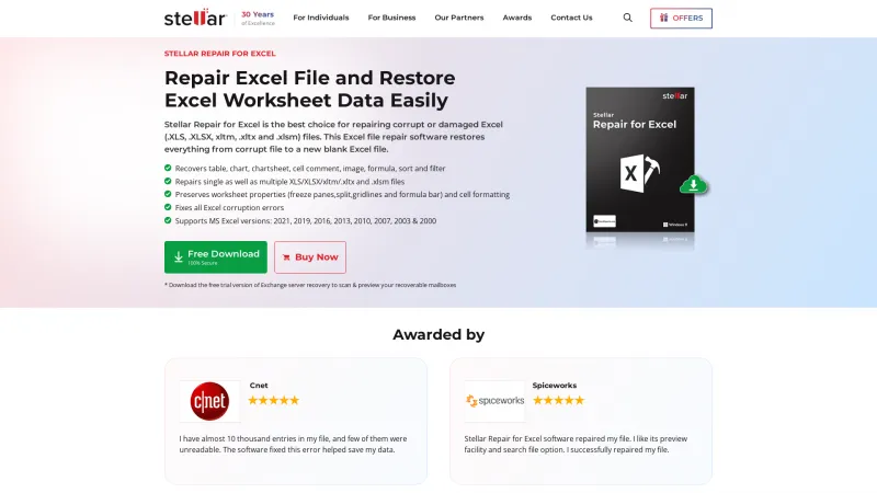 Homepage of Stellar Repair for Excel