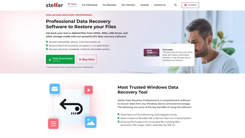 Homepage of Stellar Data Recovery Professional