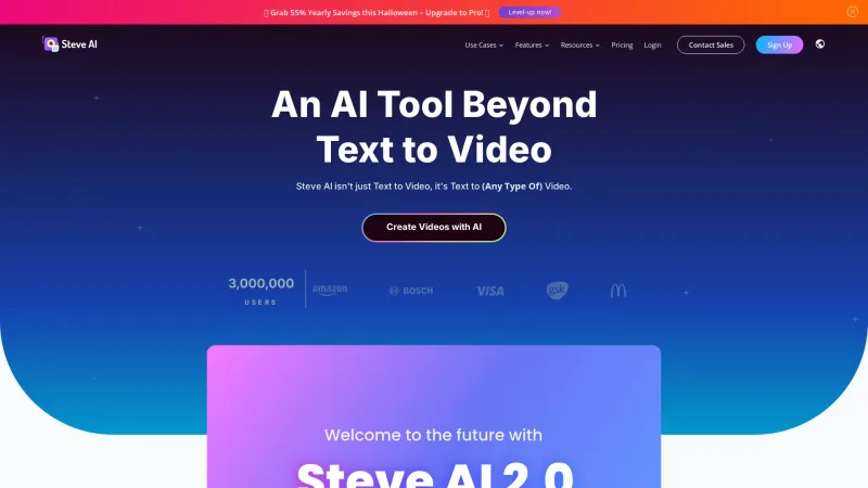 Homepage of Steve AI