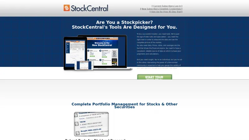 Homepage of StockCentral