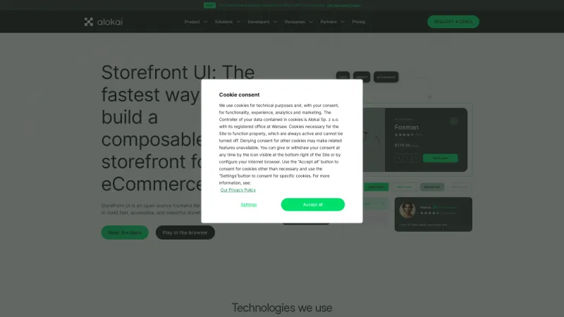 Homepage of Storefront UI