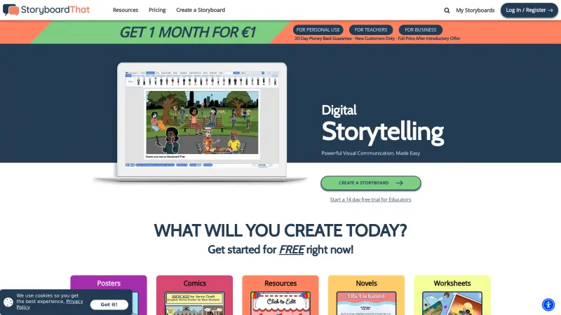 Homepage of Storyboard That