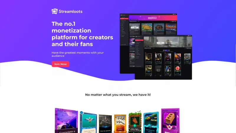 Homepage of Streamloots