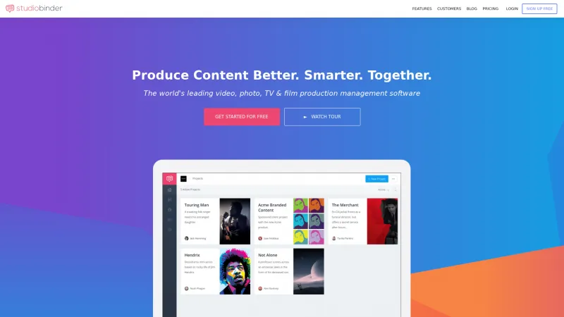 Homepage of StudioBinder