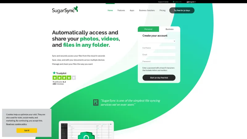 Homepage of SugarSync