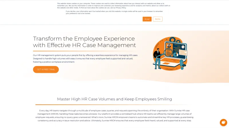 Homepage of Sunrise HR Case Management